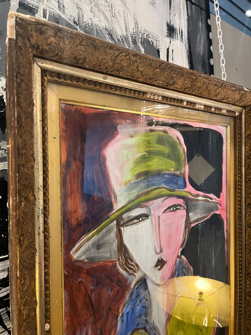 Acrylic on Panel Portrait of Woman in a 40's-50's Style