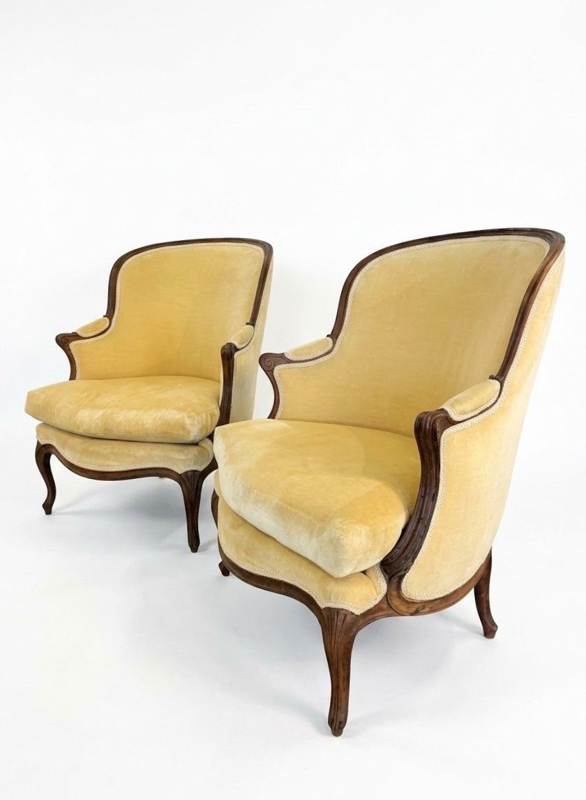 Pair of Louis XV French Bergere Armchairs