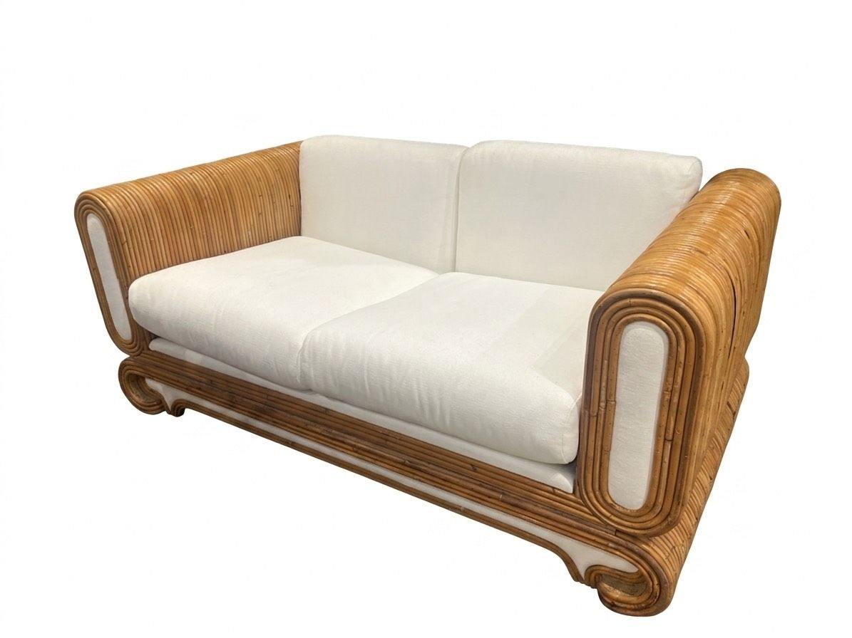 Pair of 70's Crespi Style Rattan Loveseats