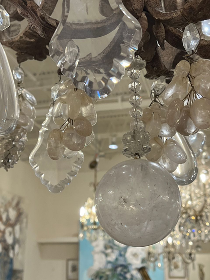 Antique French Tole 6 Light Crystal Chandelier