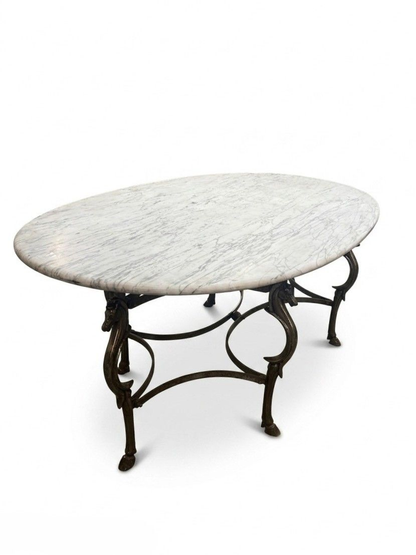 Early 1900's Oval Marble Top Garden Table