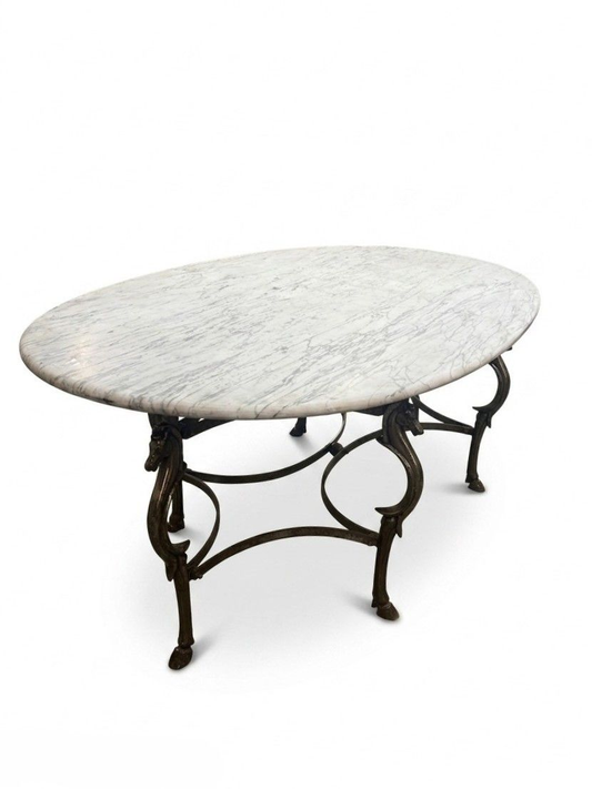 Early 1900's Oval Marble Top Garden Table