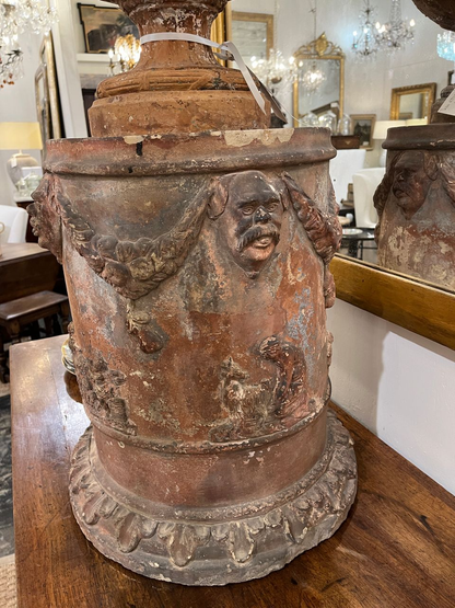 Antique Terracotta Ram's Head Urn on Terracotta Base