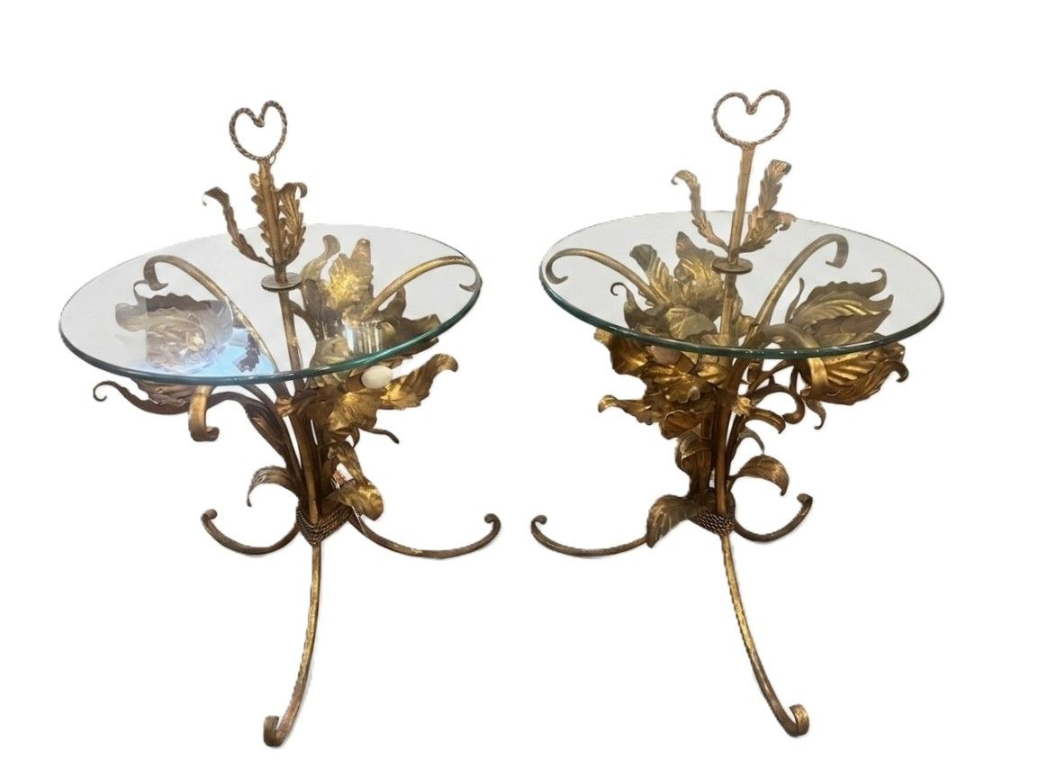 Pair Hans Kogl Hollywood Regency Lighted Tables
