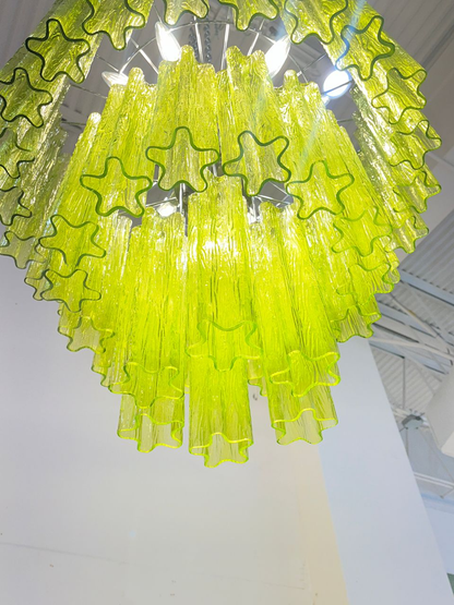 Three Tier Murano Glacier Glass and Nickel Chandelier
