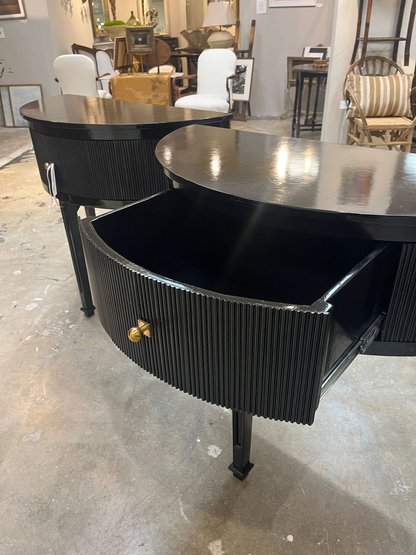 Pair of Black Lacquered Demilune Tables