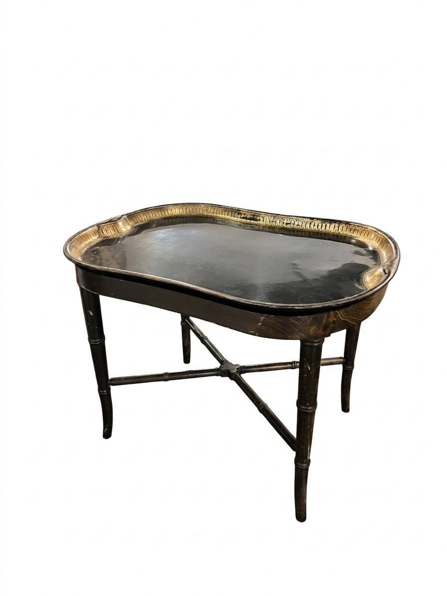 Antique English Gilt Tole Tray Table