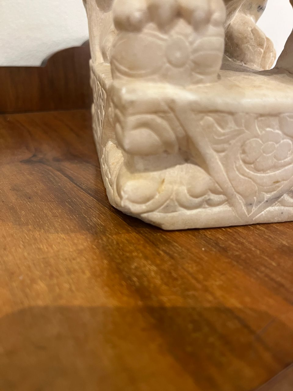 Pair of Antique Carved Marble Foo Dogs