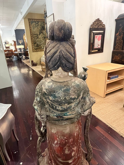 Antique Chinese Wood Carved Guanyin Statue