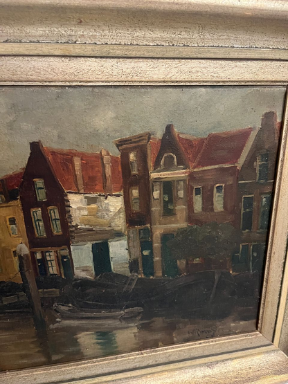 Oil on Canvas Amsterdam Canal Scene