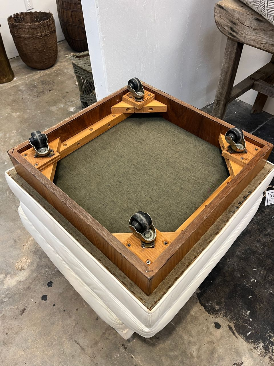 Pair Mid-Century Button Tufted Leather Benches