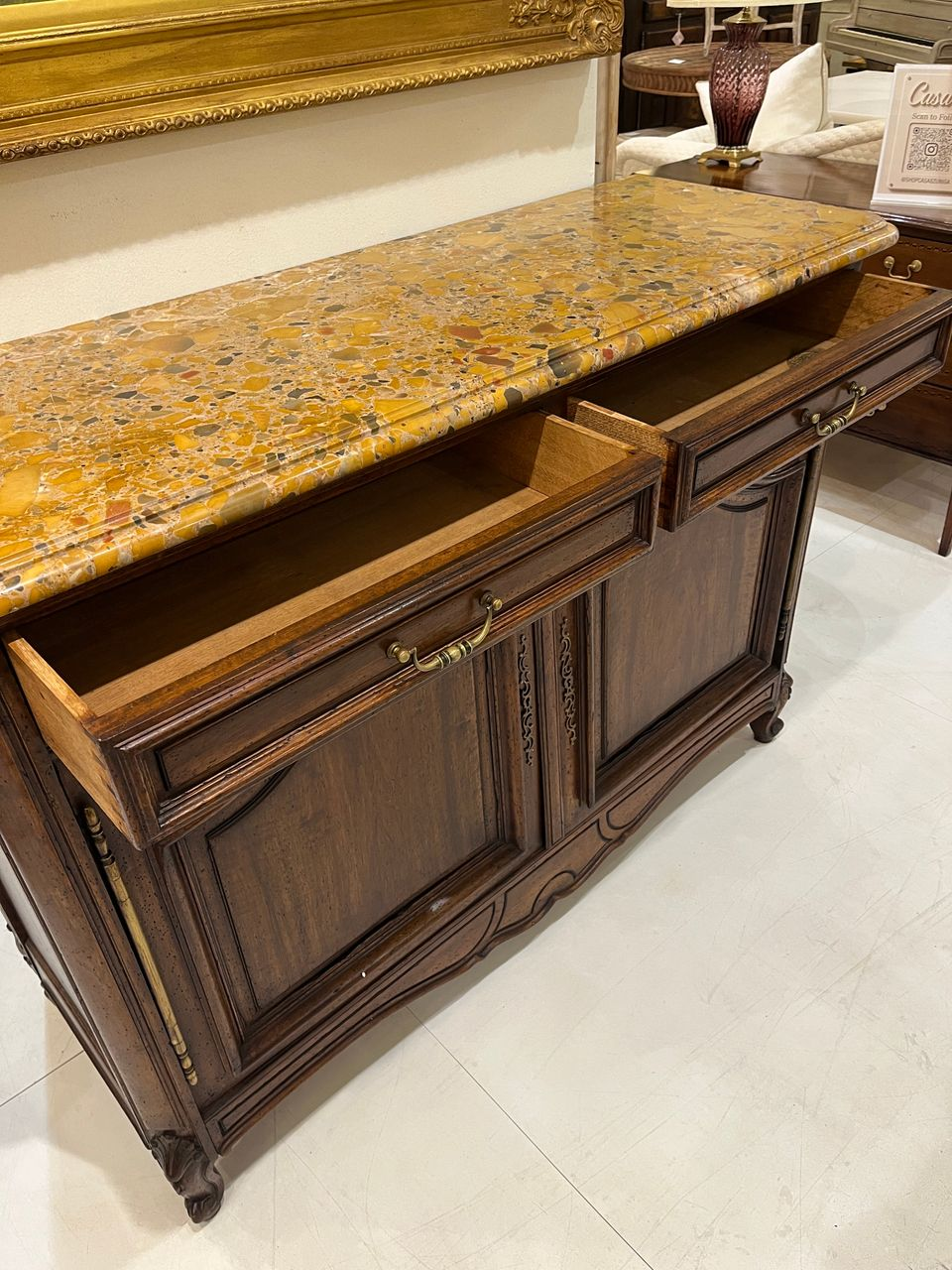 19th Century Louis XV Buffet with Terra Breccia Marble Top