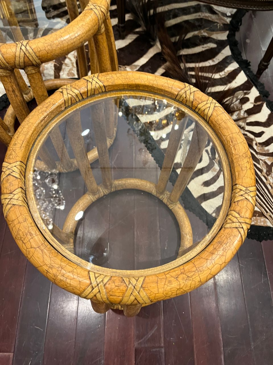 Pair McGuire Bamboo Glass Top Side Tables