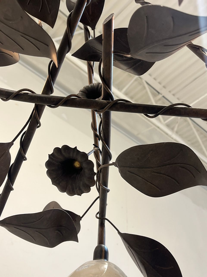 Vintage Petitot Deco Style Wrought Iron Chandelier