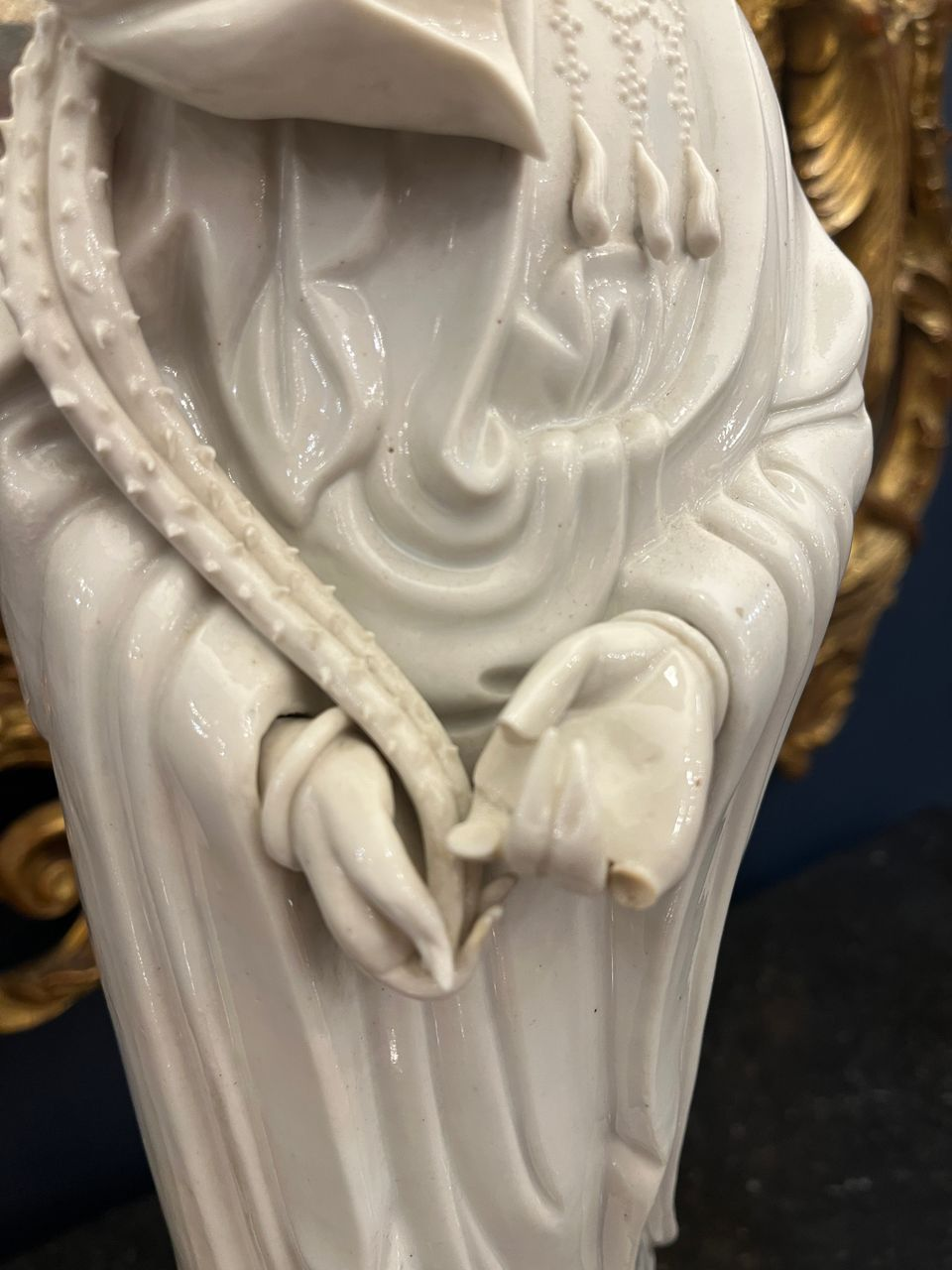 Porcelain Quan Yin Table Lamp with Silk Shade