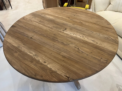 Antique Round Bleached Reclaimed Wood Dining Table