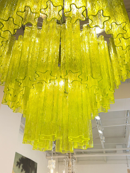 Three Tier Murano Glacier Glass and Nickel Chandelier