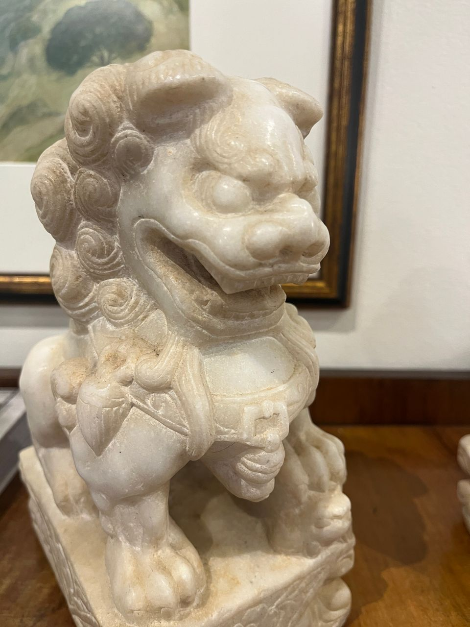 Pair of Antique Carved Marble Foo Dogs
