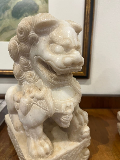 Pair of Antique Carved Marble Foo Dogs