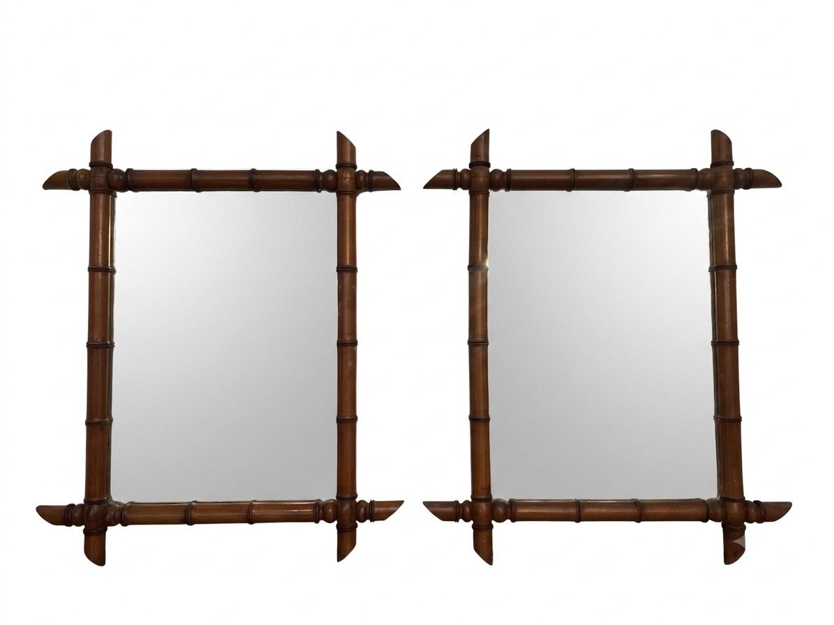 Pair 19th Century Faux Bamboo Mirrors