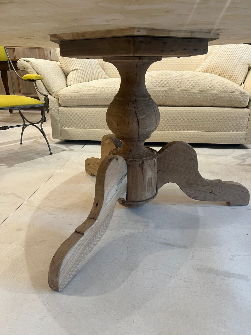 Antique Round Bleached Reclaimed Wood Dining Table