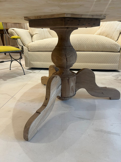 Antique Round Bleached Reclaimed Wood Dining Table