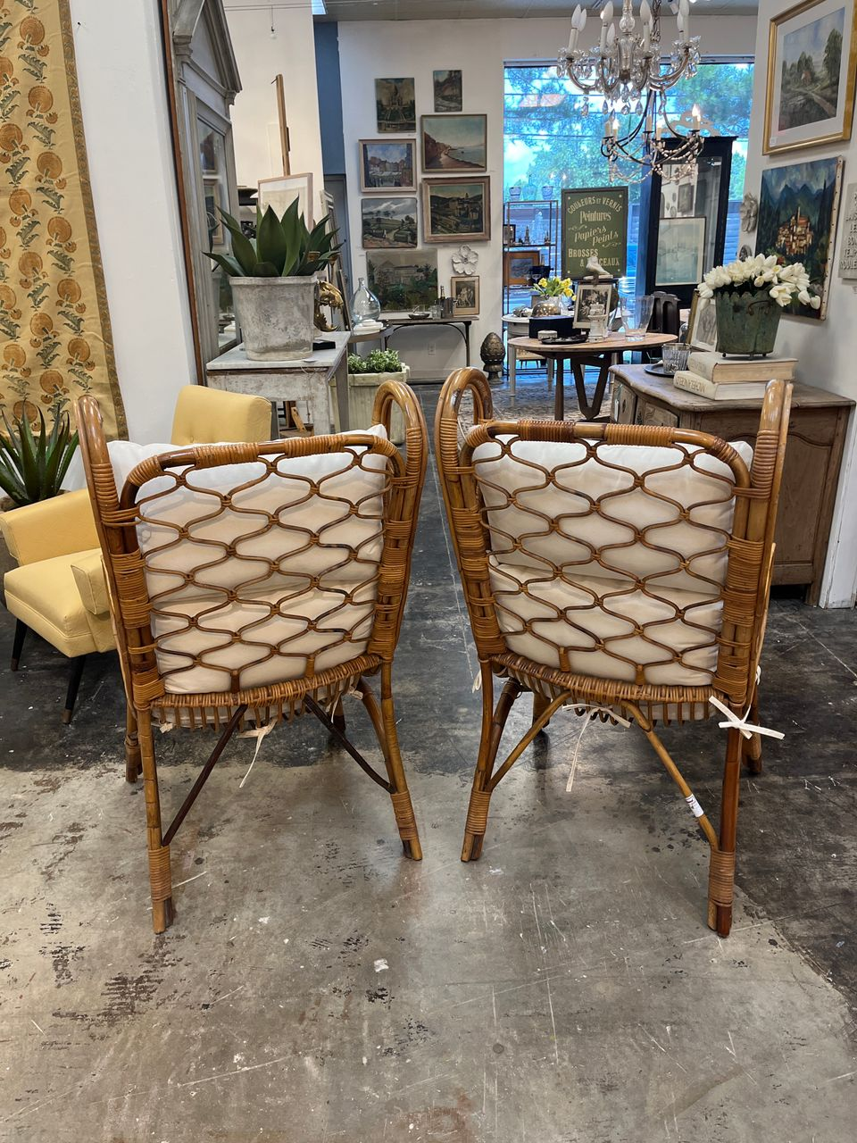 Pair Mid Century Rattan Lounge Chairs