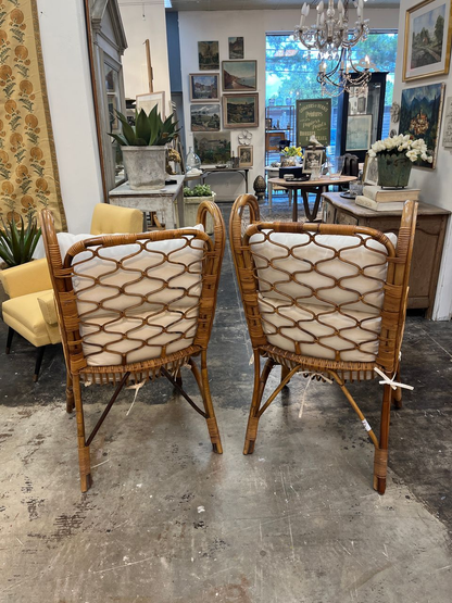 Pair Mid Century Rattan Lounge Chairs