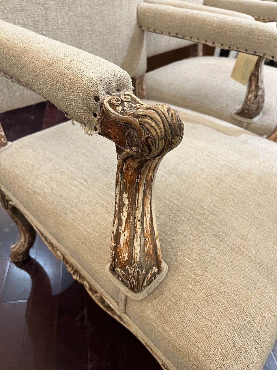 Pair 19th Century French Carved Regency Armchairs