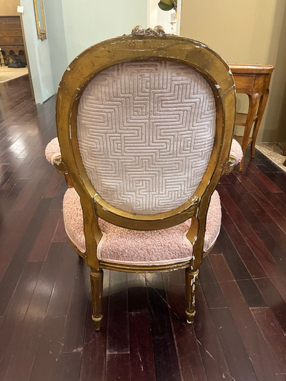 Pair Louis XVI Giltwood, Carved Armchairs