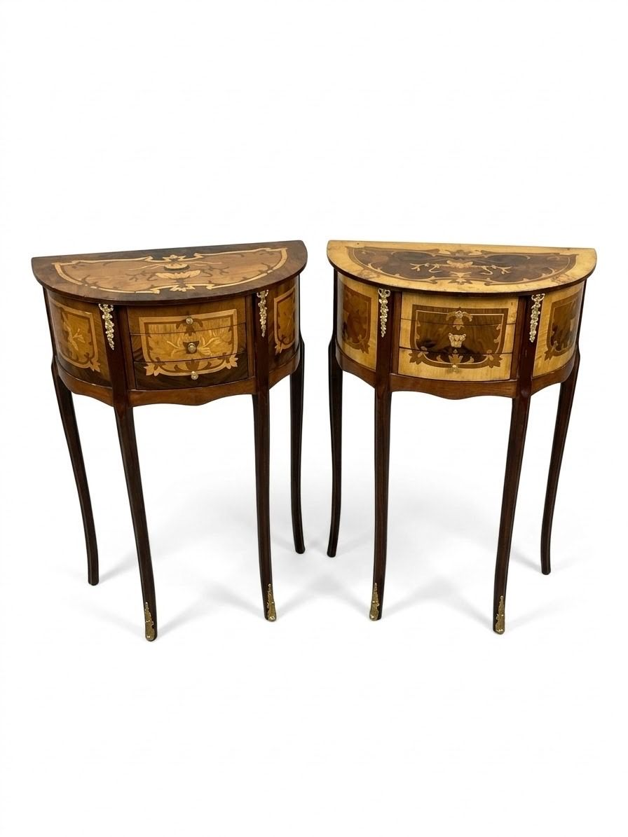 Pair Louis XVI Demilune Bedside Tables Nightstands