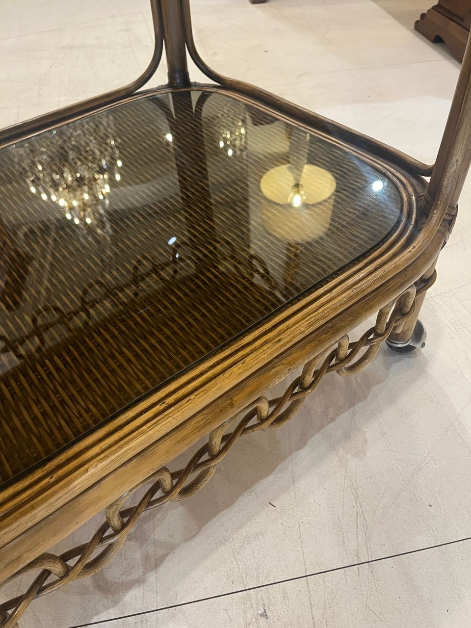 Vintage Two-Tiered Rattan and Bamboo Bar Cart