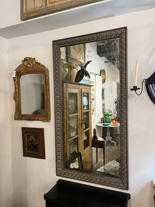Pair of Large Crosshatched Carved Antique Mirrors