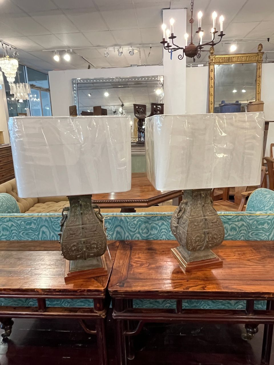Pair of Bronze James Mont style Table Lamps