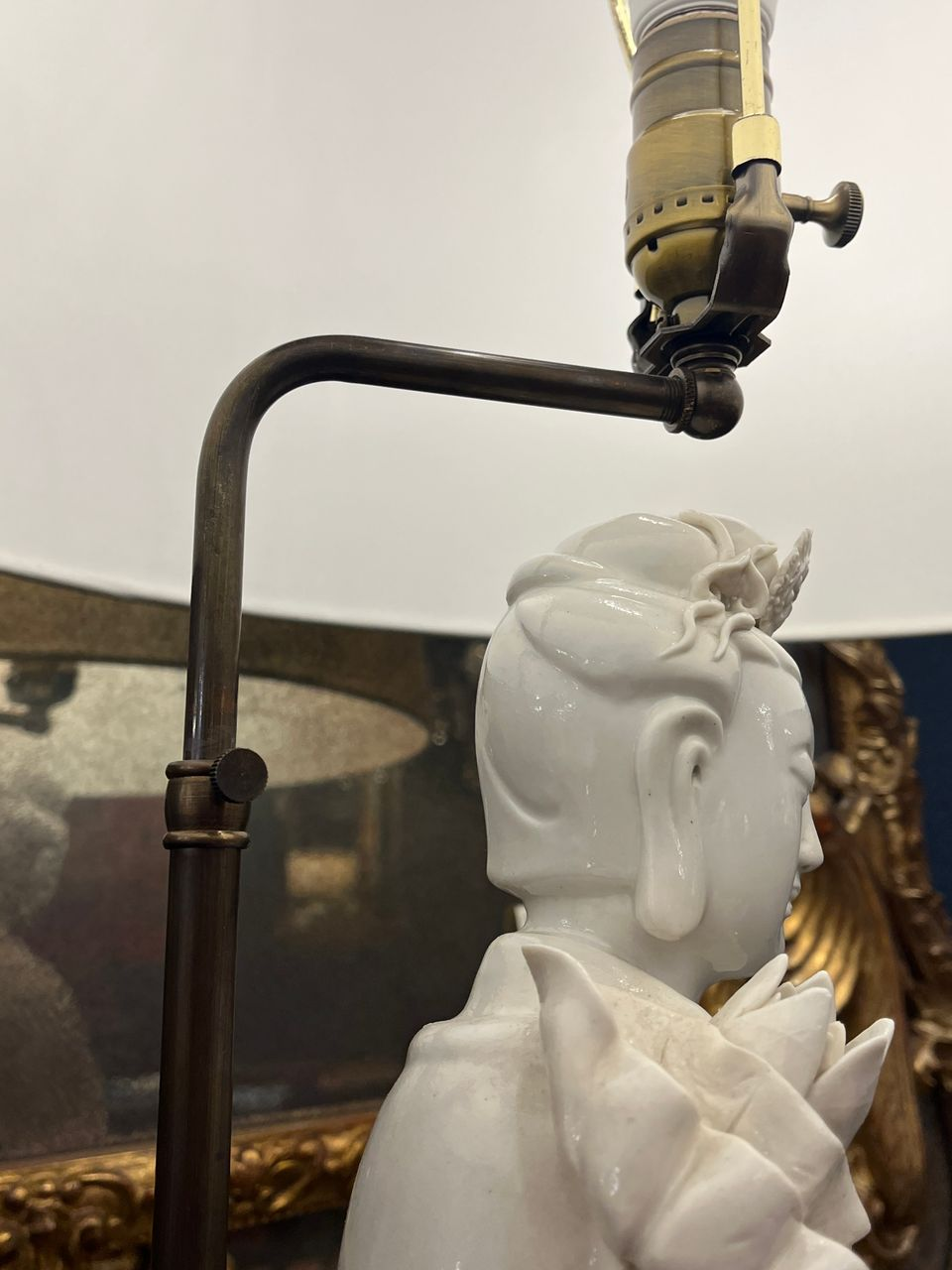 Porcelain Quan Yin Table Lamp with Silk Shade