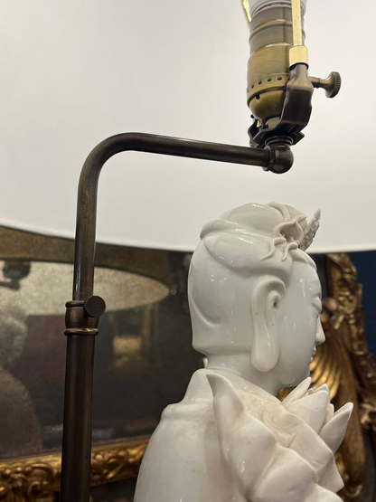 Porcelain Quan Yin Table Lamp with Silk Shade