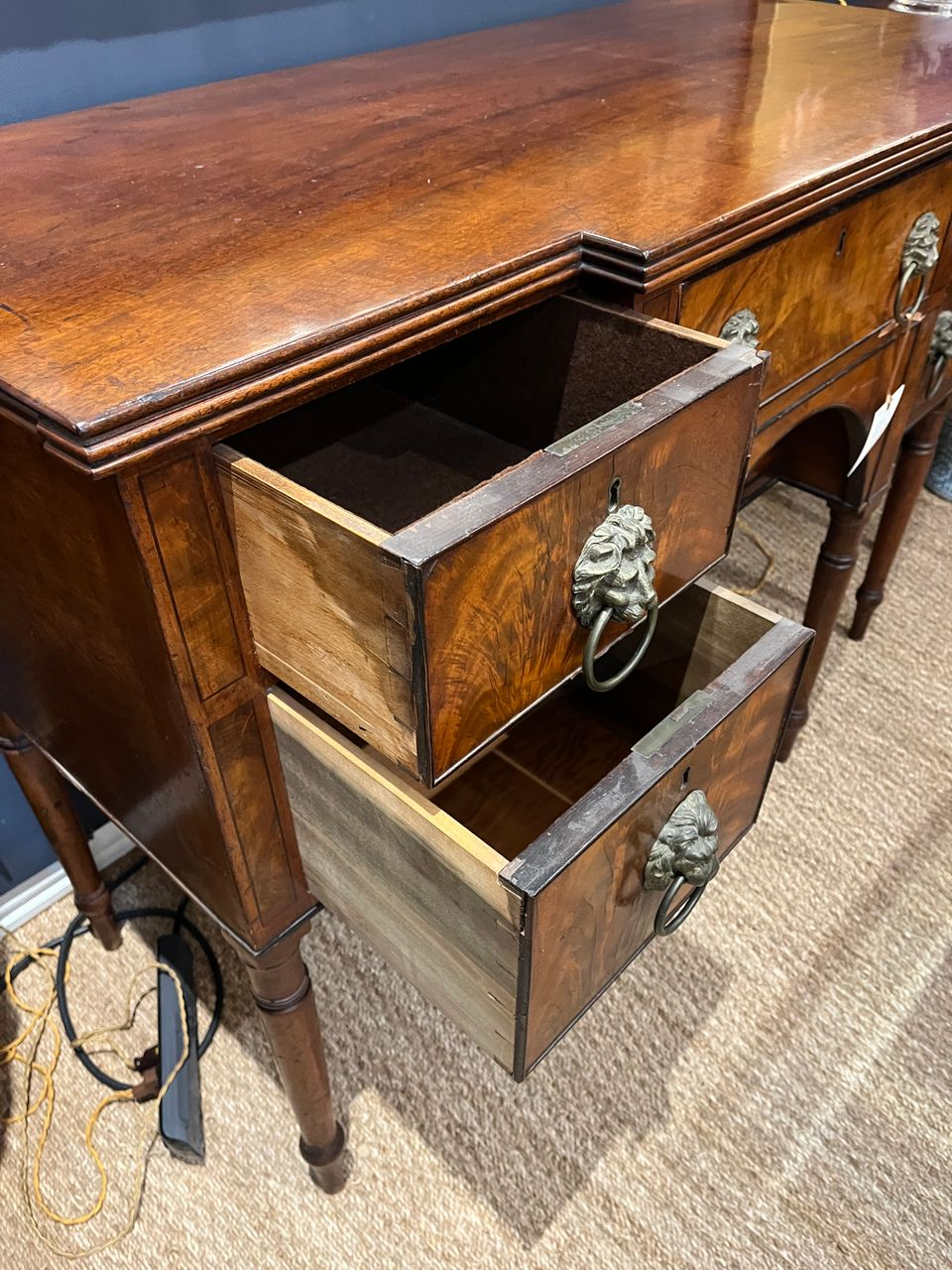 19th Century Mahogany English Sideboard with Lions head Pulls