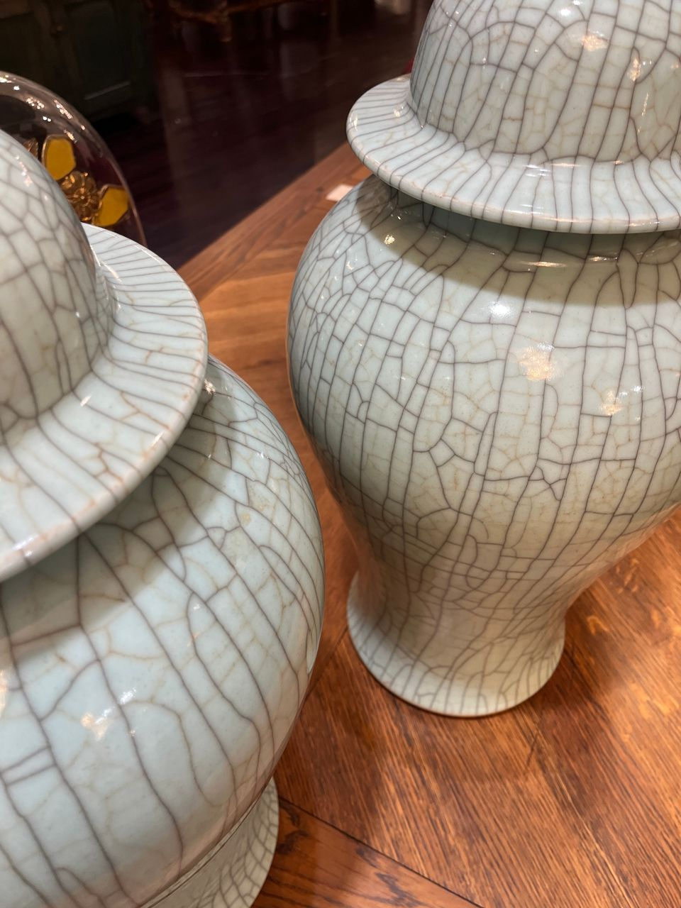 Large Crackle Celadon Lidded Temple Jar (2 available)