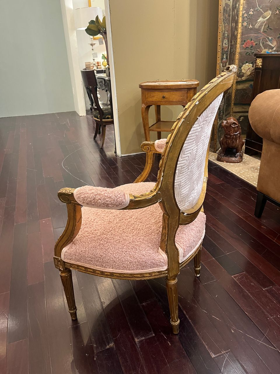Pair Louis XVI Giltwood, Carved Armchairs