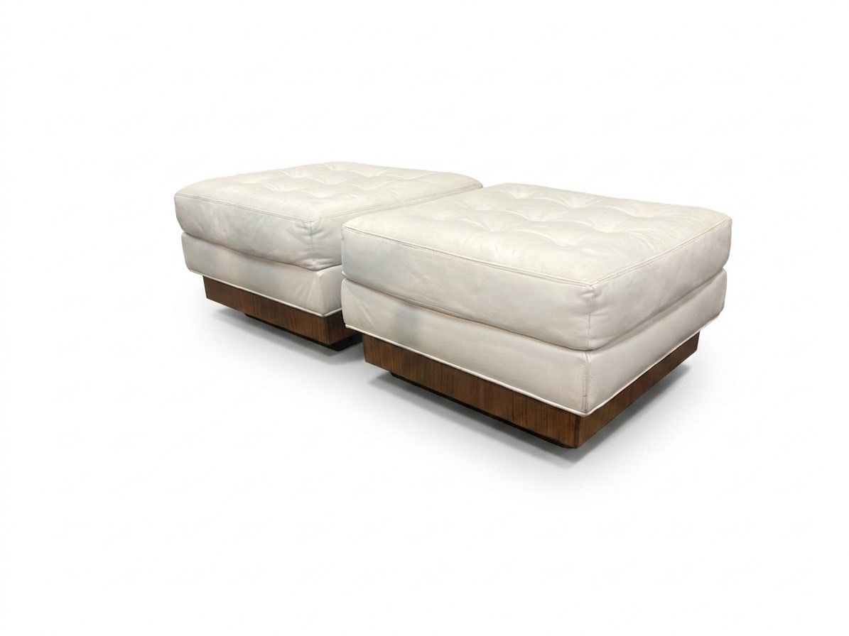 Pair Mid-Century Button Tufted Leather Benches