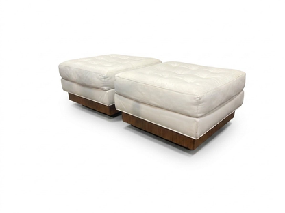Pair Mid-Century Button Tufted Leather Benches