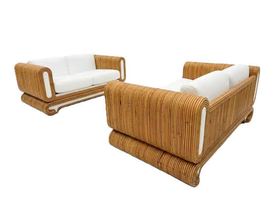 Pair of 70's Crespi Style Rattan Loveseats