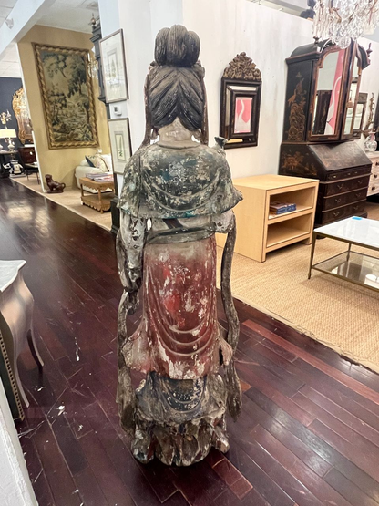 Antique Chinese Wood Carved Guanyin Statue