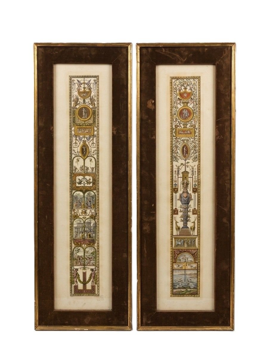Pair Italian Hand Colored Neoclassical Architectural Engravings