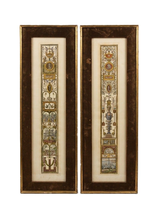 Pair Italian Hand Colored Neoclassical Architectural Engravings