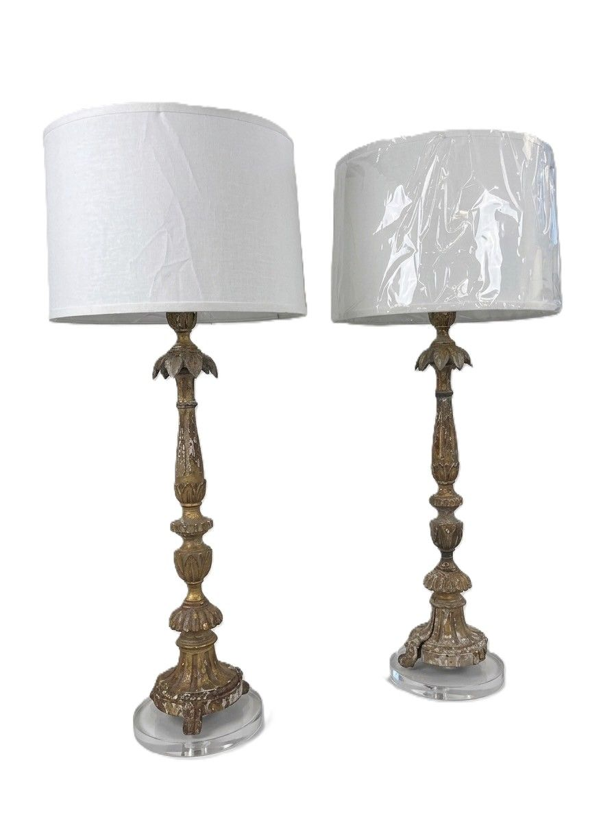 18th Century Gilt Candlesticks converted to Lamps