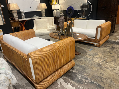 Pair of 70's Crespi Style Rattan Loveseats
