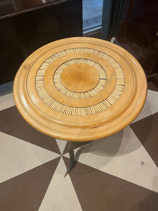 Rare Side Table with Porcupine Quill Inlay and Kudu Horn Legs