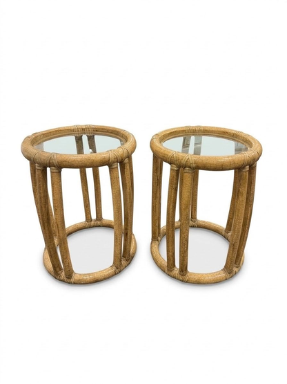 Pair McGuire Bamboo Glass Top Side Tables