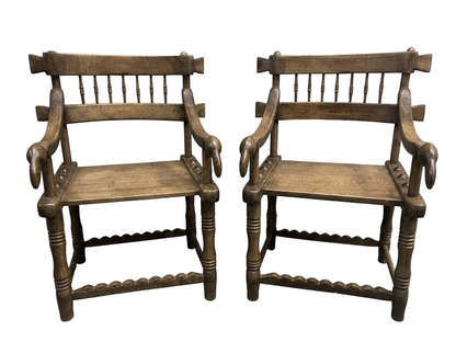 Pair Antique African Baule Chief Armchairs